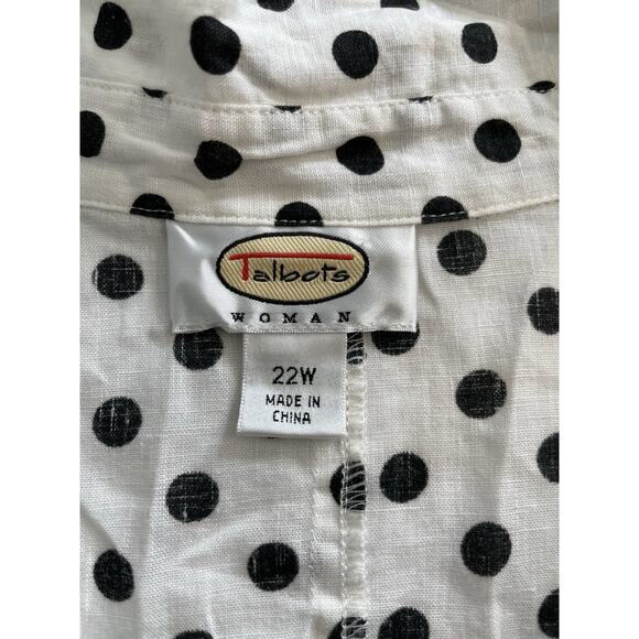 Talbots White Black Polka Dot 100% Linen Button Up Shirt Size 22W Old Money - Picture 7 of 10